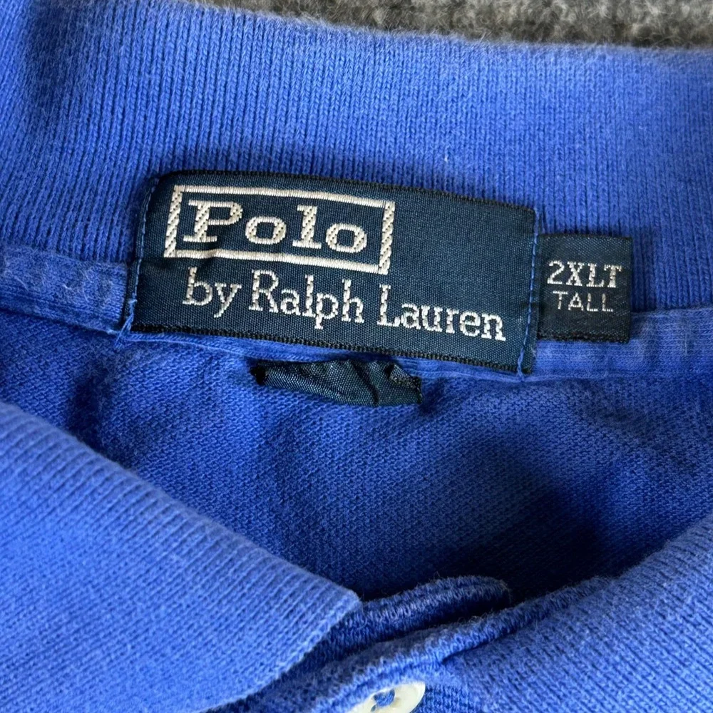 Polo Ralph Lauren Mens 2XLT Tall Blue Short Sleeve Pique Polo Orange Pony Logo